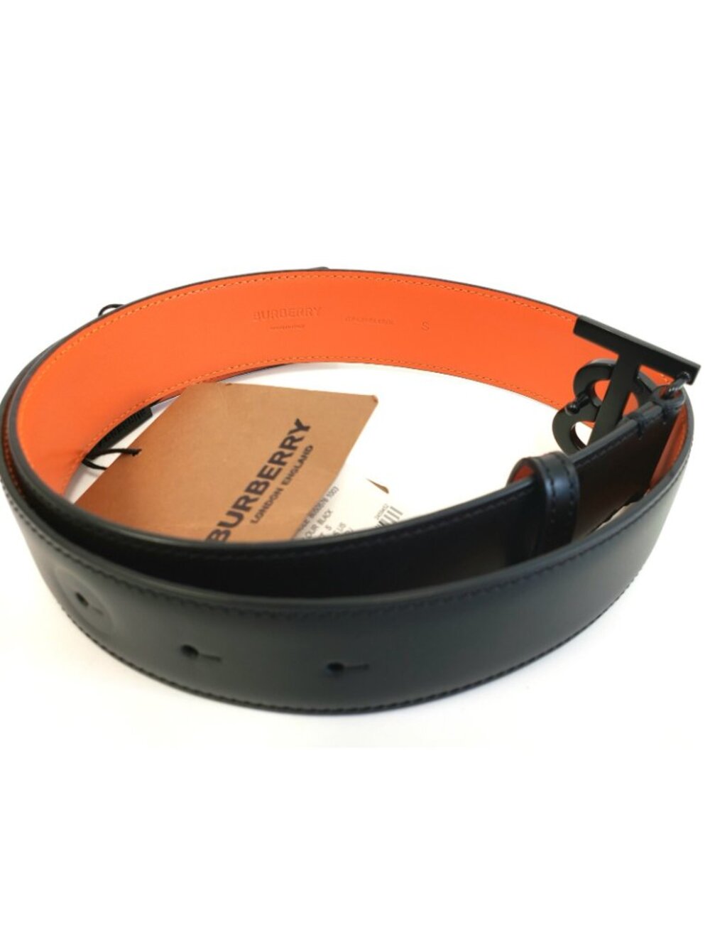 Burberry Men's TB Buckle Leather Belt Black Size S Made in Italy - Picture 3 of 4